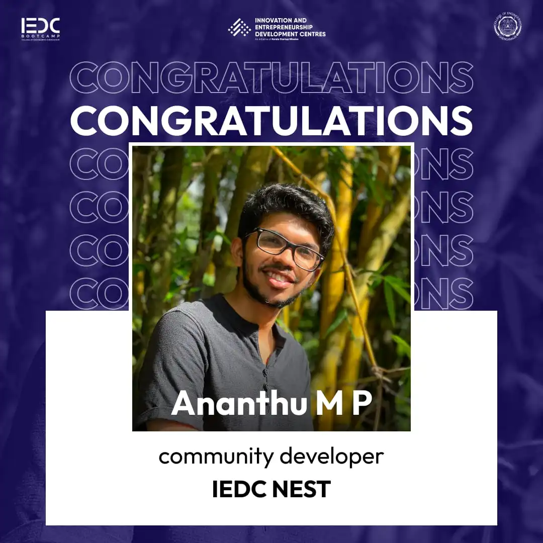 Ananthu M P - Community Developer for IEDC NEST